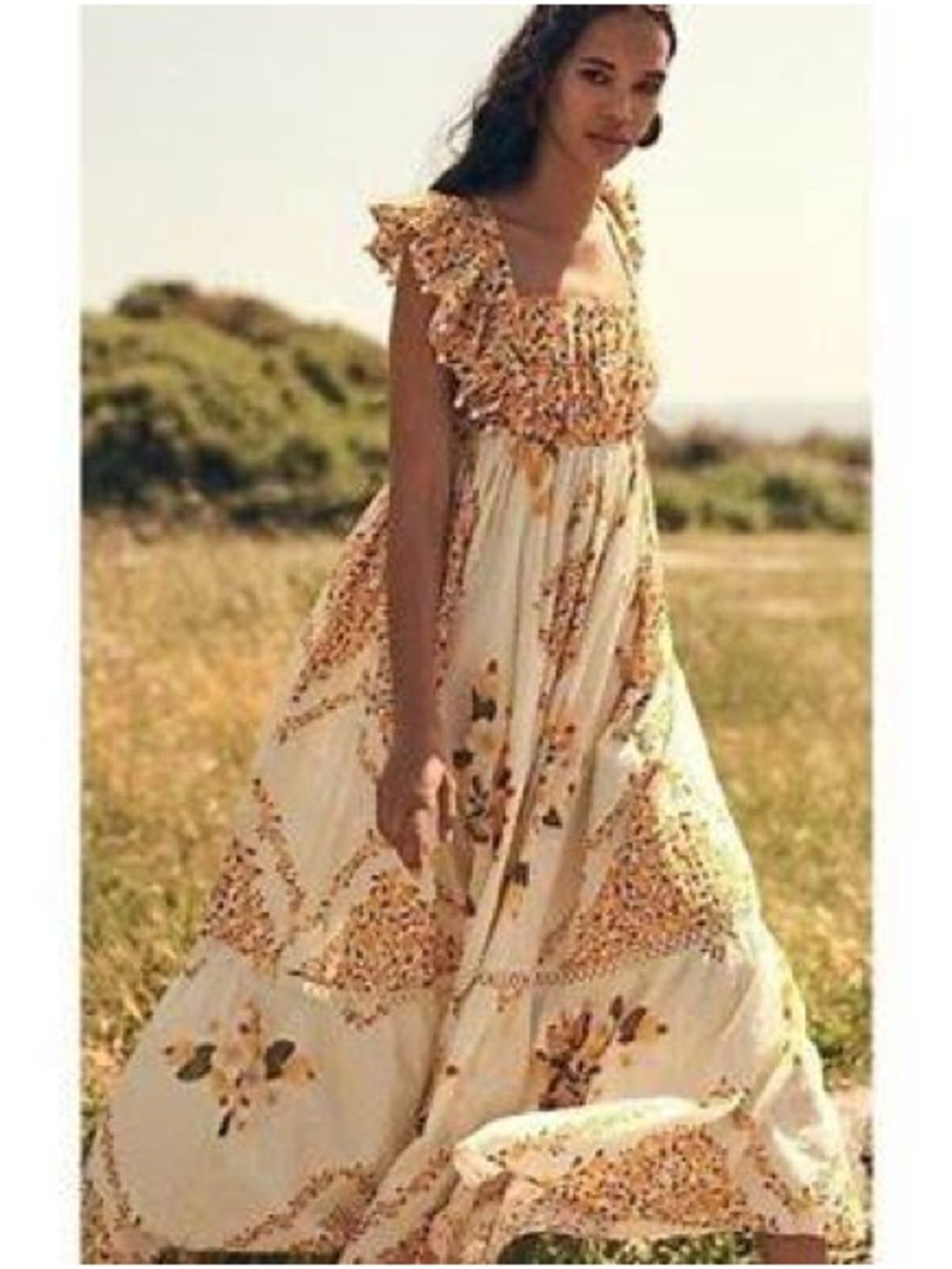 FARM Rio Cashew Ruffle Crossback Maxi Dress White Orange Floral S - Picture 14 of 16